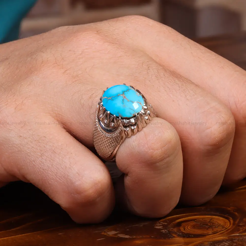 انگشتر فیروزه شجری مردانه کد 18734