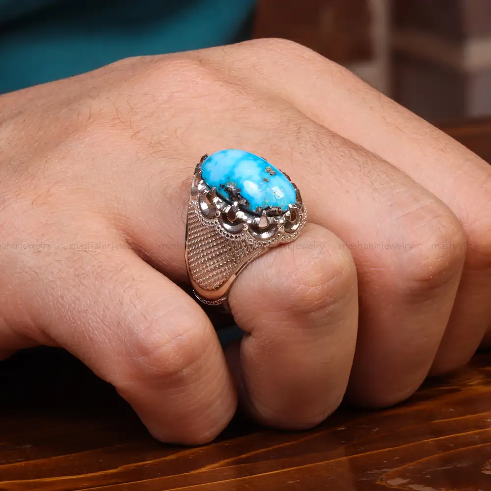 انگشتر فیروزه شجری مردانه کد 18748