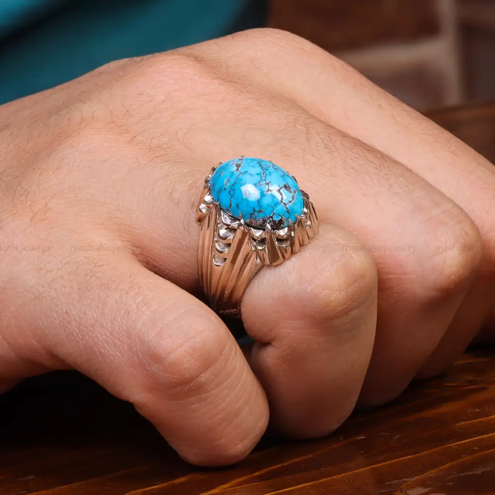 انگشتر فیروزه شجری مردانه کد 18756