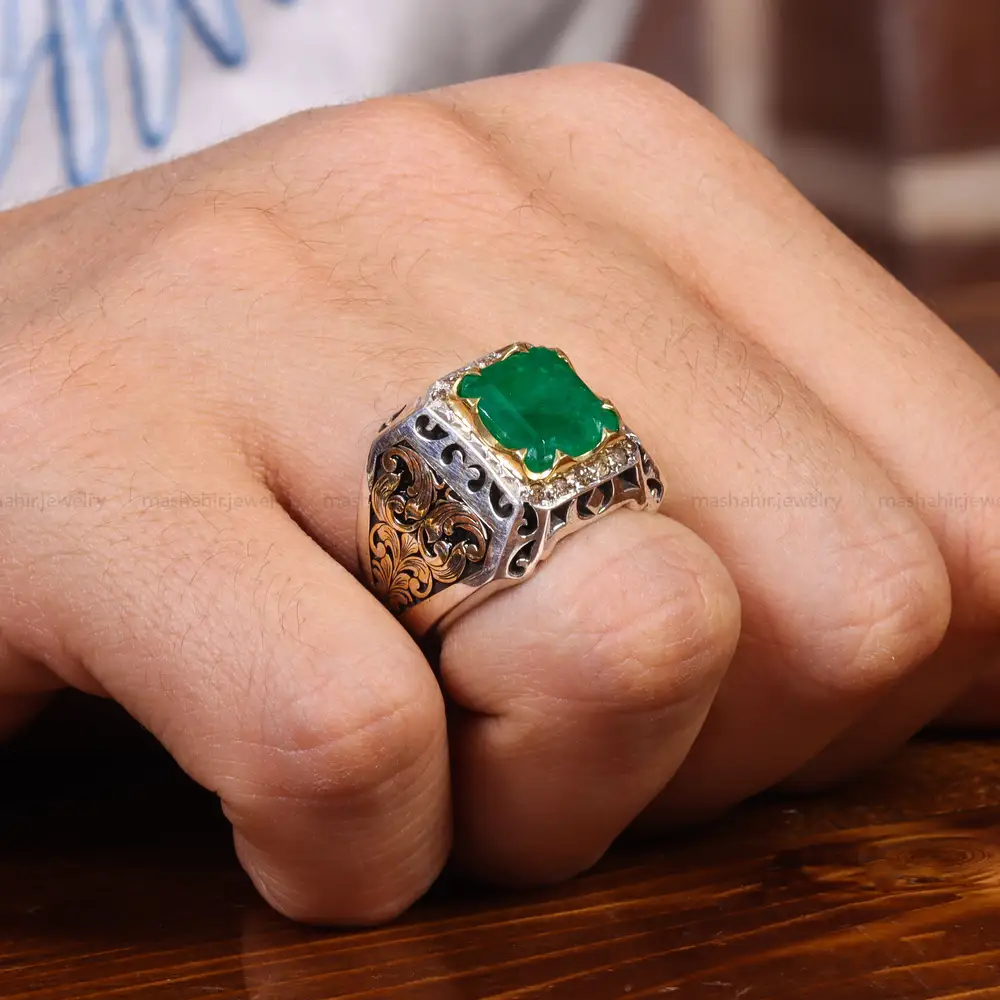 انگشتر زمرد مردانه کد 18790