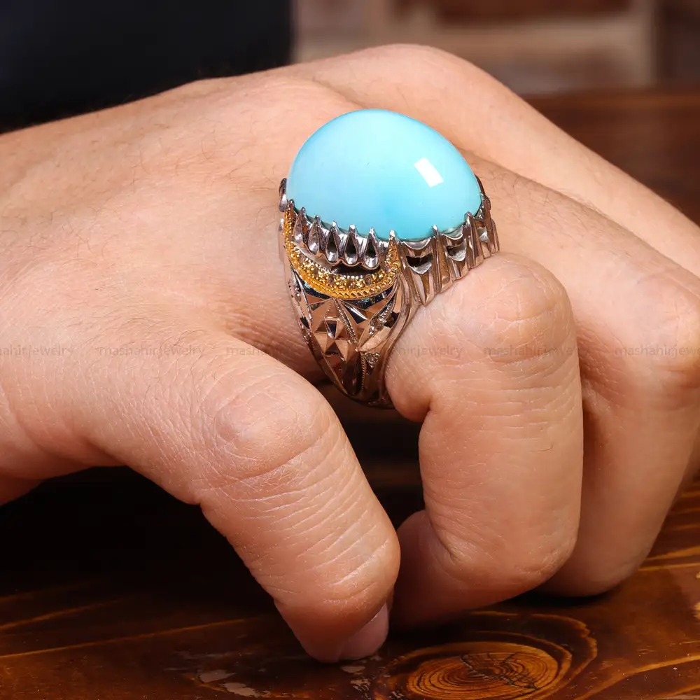 انگشتر فیروزه عجمی مردانه کد 18835