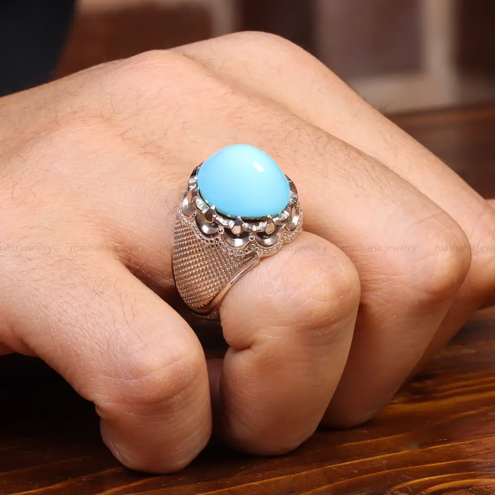 انگشتر فیروزه عجمی مردانه کد 18849