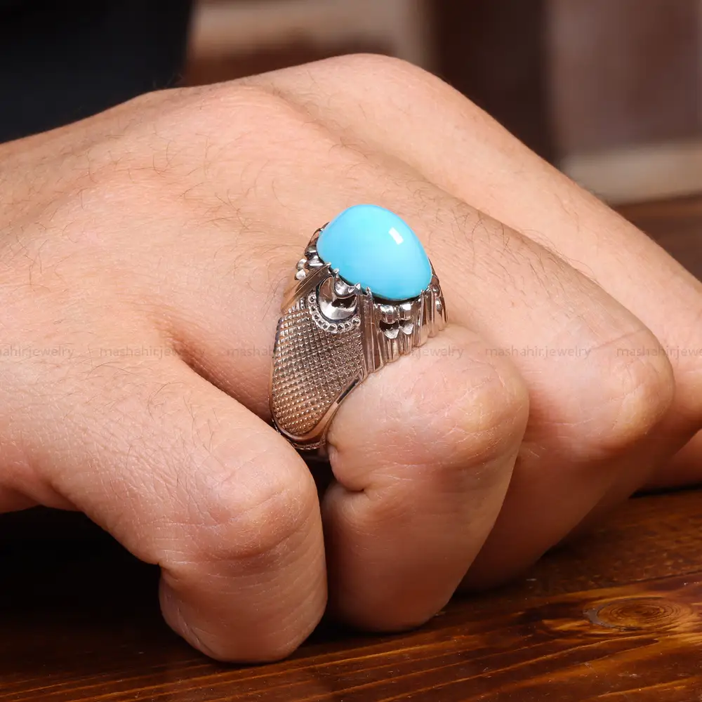 انگشتر فیروزه عجمی مردانه کد 18852