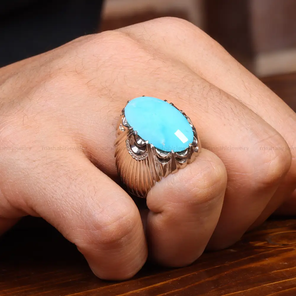 انگشتر فیروزه عجمی مردانه کد 18854