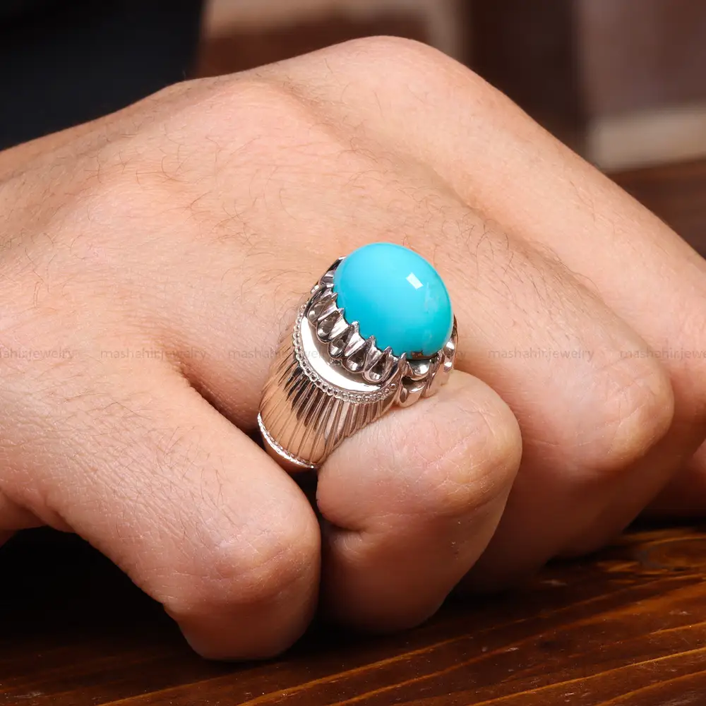 انگشتر فیروزه عجمی مردانه کد 18855