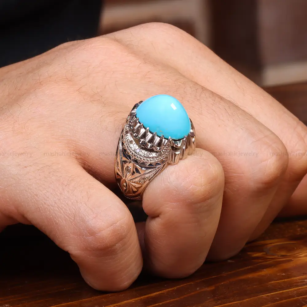 انگشتر فیروزه عجمی مردانه کد 18856