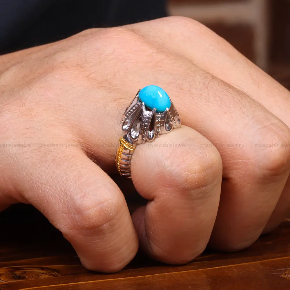 انگشتر فیروزه عجمی مردانه کد 18880