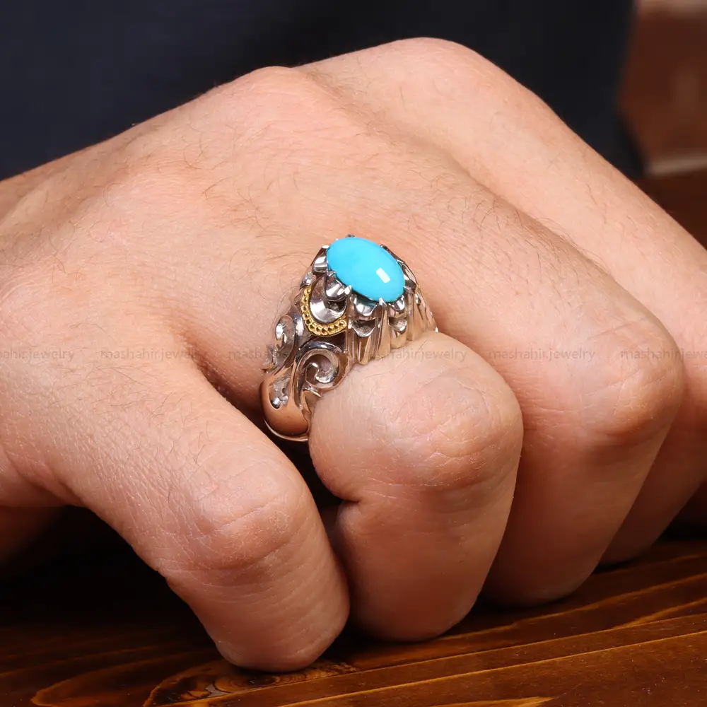 انگشتر فیروزه عجمی مردانه کد 18882