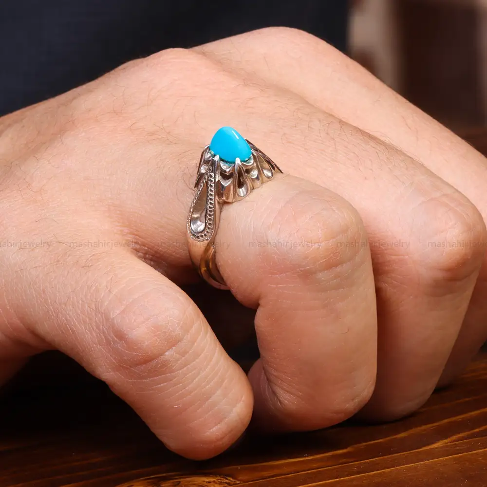 انگشتر فیروزه عجمی مردانه کد 18896
