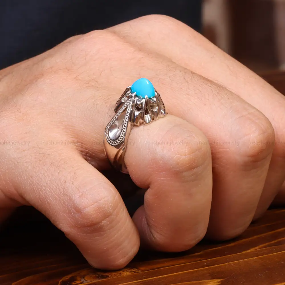 انگشتر فیروزه عجمی مردانه کد 18897
