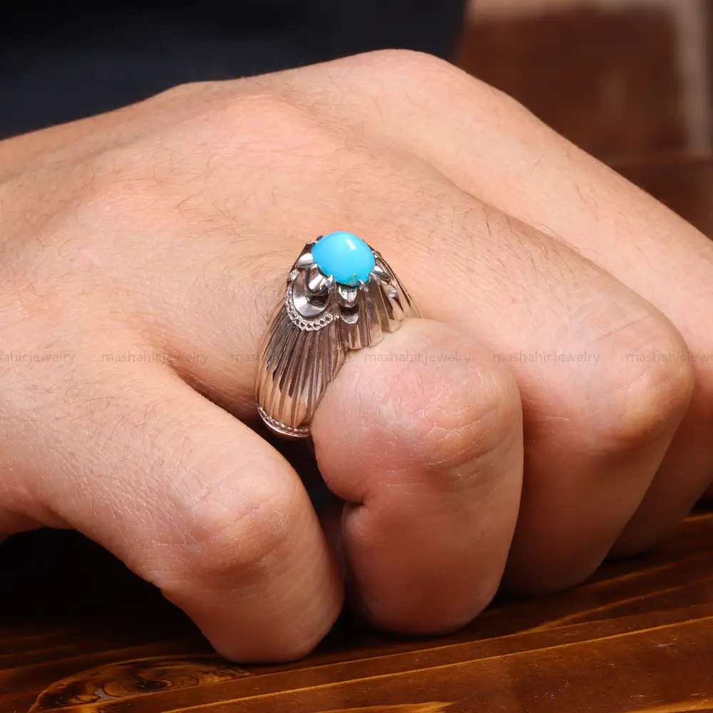 انگشتر فیروزه عجمی مردانه کد 18902