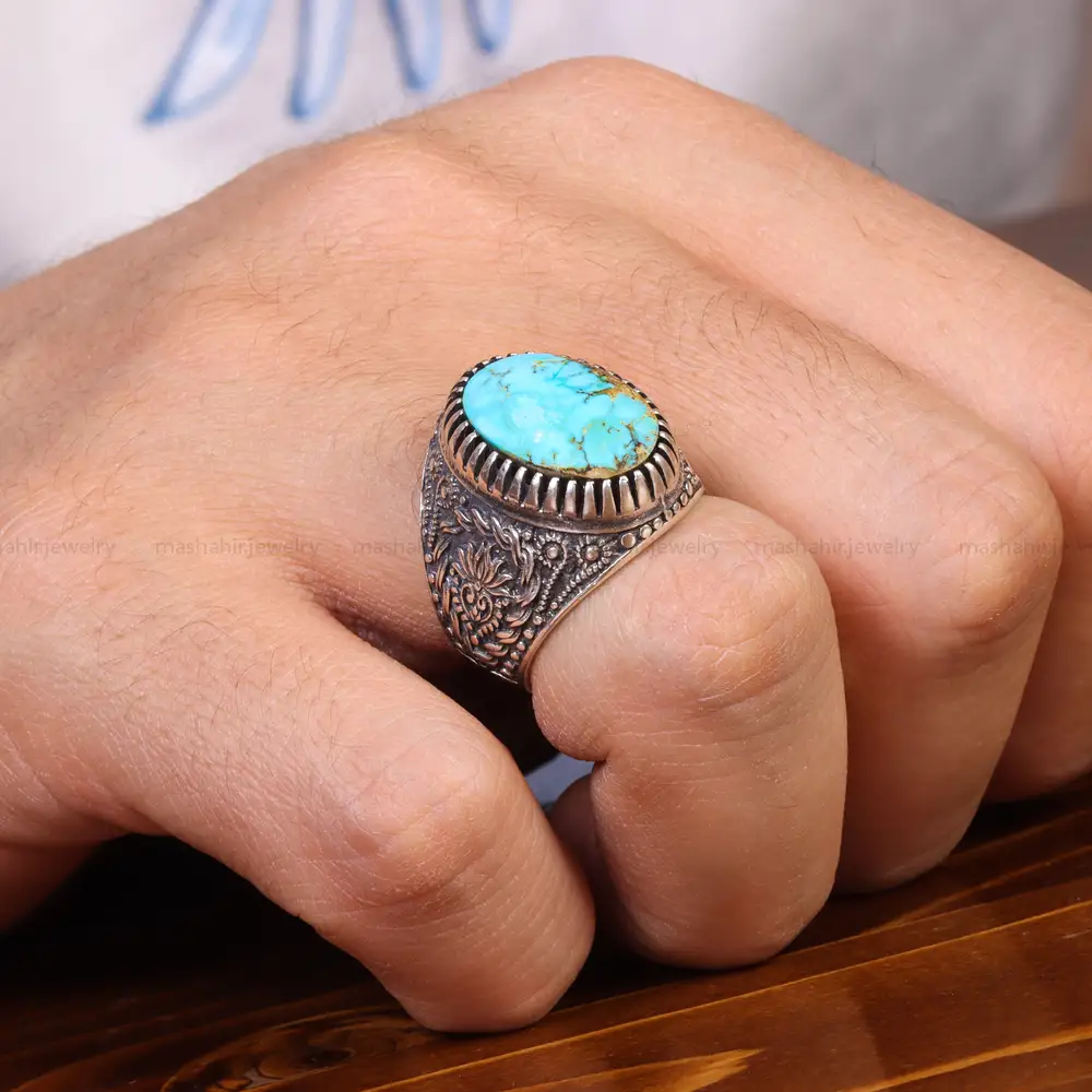 انگشتر فیروزه شجری مردانه کد 18963