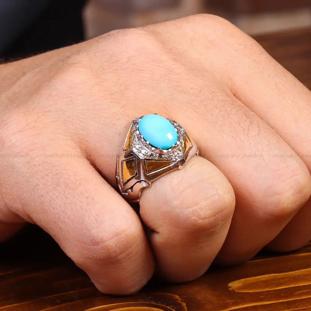 انگشتر فیروزه عجمی مردانه کد 19258