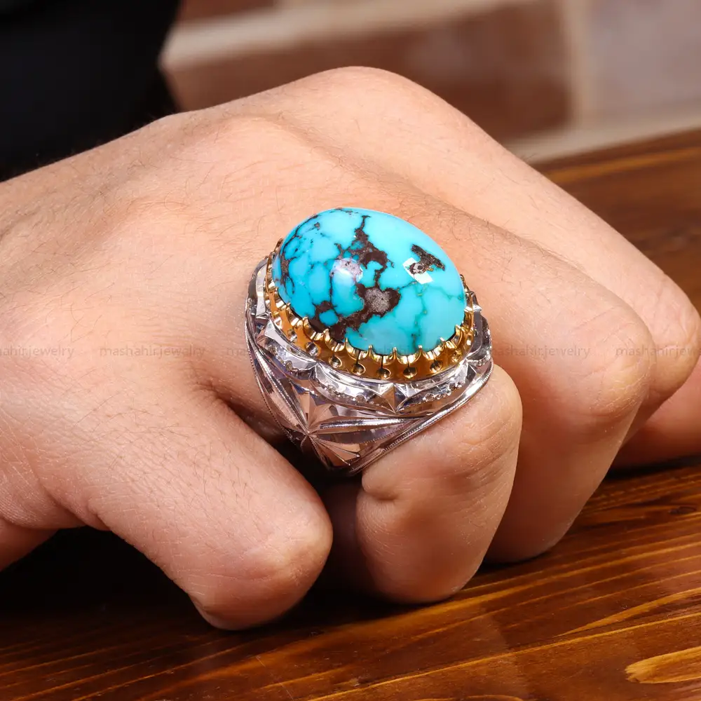 انگشتر فیروزه شجری مردانه کد 19317