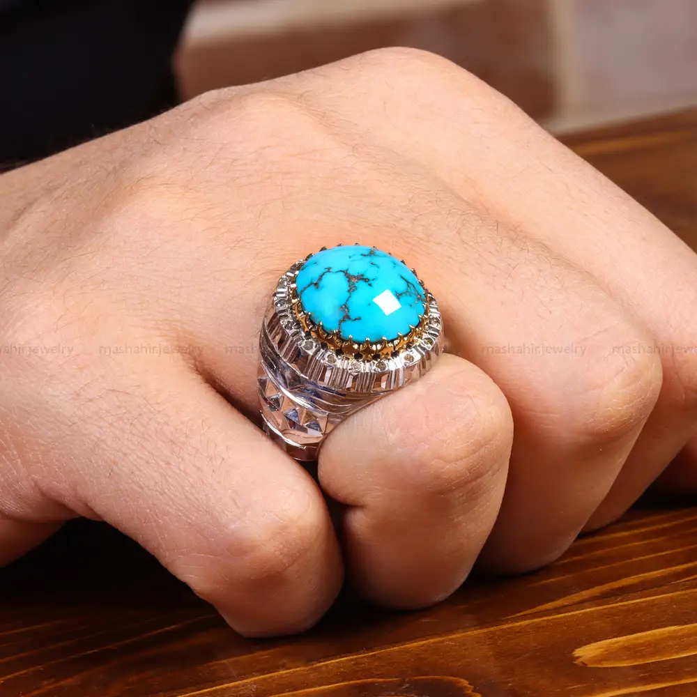 انگشتر فیروزه شجری مردانه کد 19318