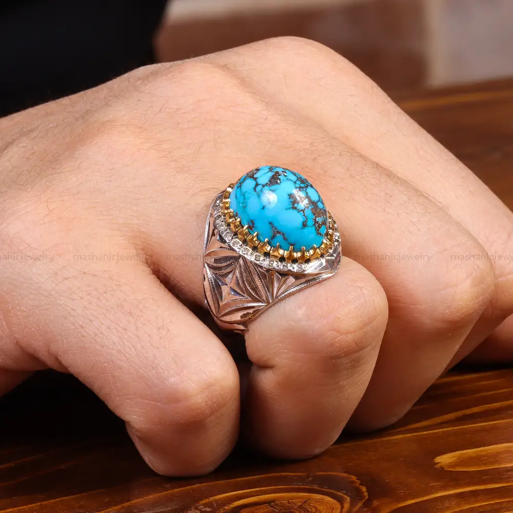 انگشتر فیروزه شجری مردانه کد 19319