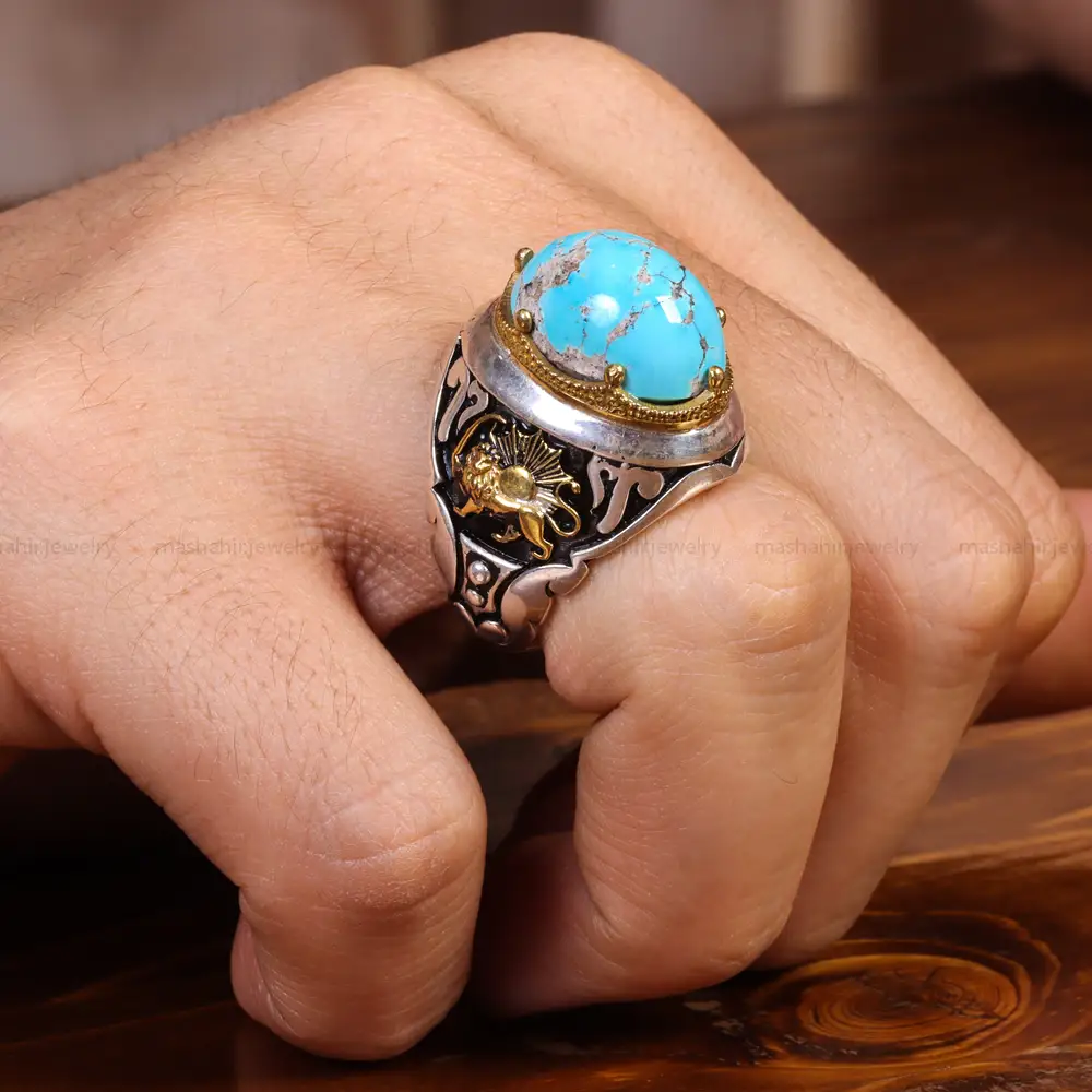 انگشتر فیروزه شجری مردانه کد 19336