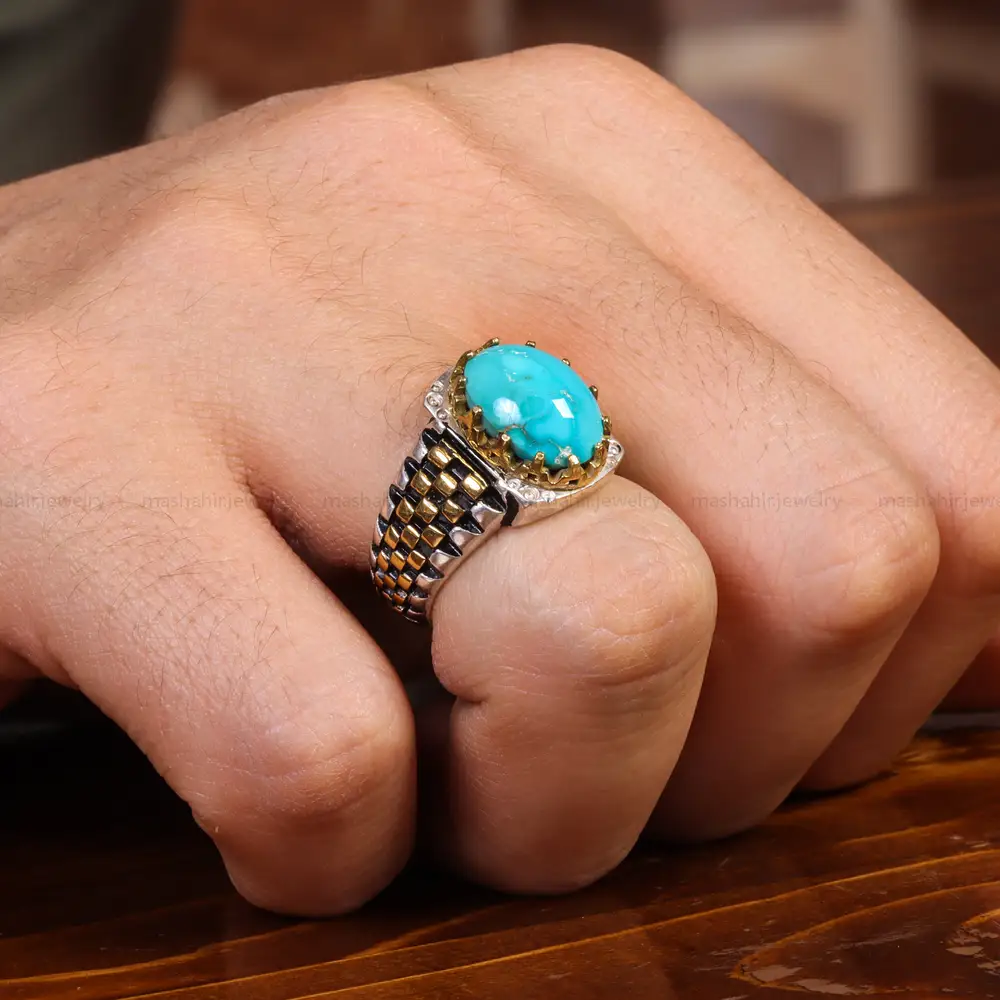 انگشتر فیروزه شجری مردانه کد 19348