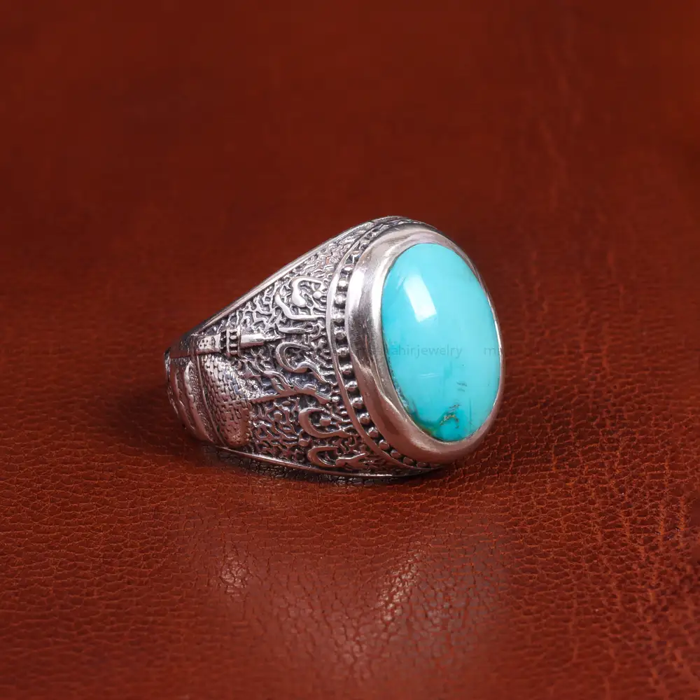 انگشتر فیروزه عجمی مردانه کد 19606