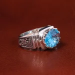 انگشتر توپاز آبی مردانه کد 19861