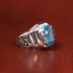 انگشتر توپاز آبی مردانه کد 19863
