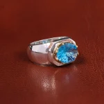 انگشتر توپاز آبی مردانه کد 19865