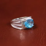 انگشتر توپاز آبی مردانه کد 19866