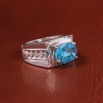 انگشتر توپاز آبی مردانه کد 19867