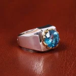 انگشتر توپاز آبی مردانه کد 19869