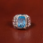 انگشتر توپاز آبی مردانه کد 19862