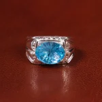 انگشتر توپاز آبی مردانه کد 19866