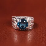 انگشتر توپاز آبی مردانه کد 19868