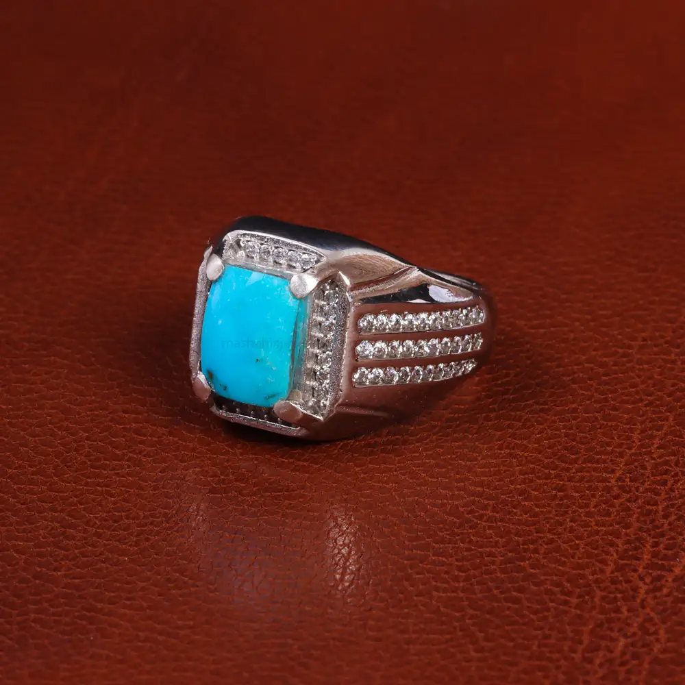 انگشتر فیروزه عجمی مردانه کد 19591