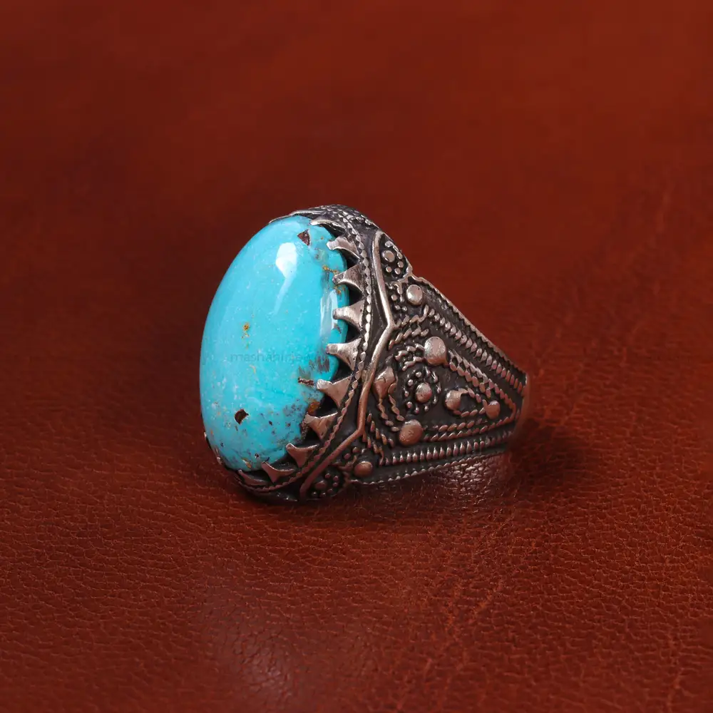 انگشتر فیروزه عجمی مردانه کد 19704