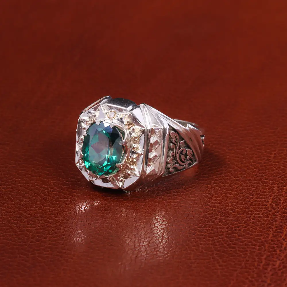 انگشتر توپاز سبز مردانه کد 19902