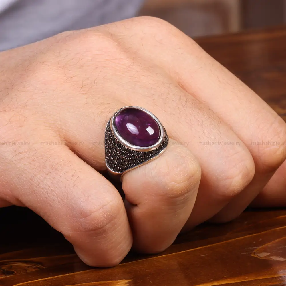 انگشتر آمیتیست مردانه کد 19372