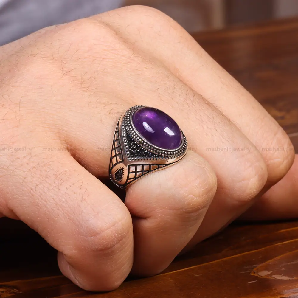 انگشتر آمیتیست مردانه کد 19375