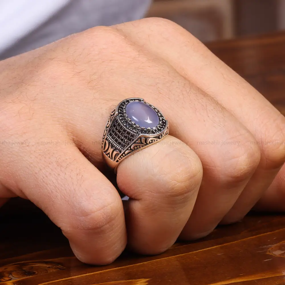 انگشتر عقیق سوسنی مردانه کد 19378