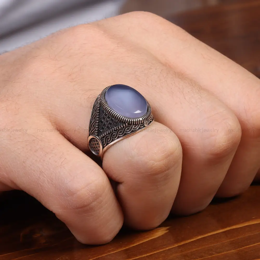 انگشتر عقیق سوسنی مردانه کد 19386