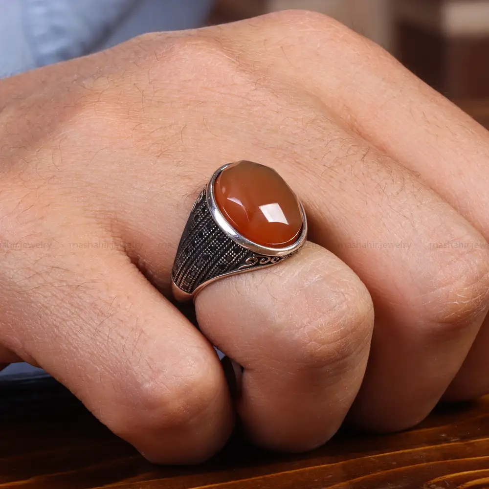 انگشتر عقیق یمن مردانه کد 19444