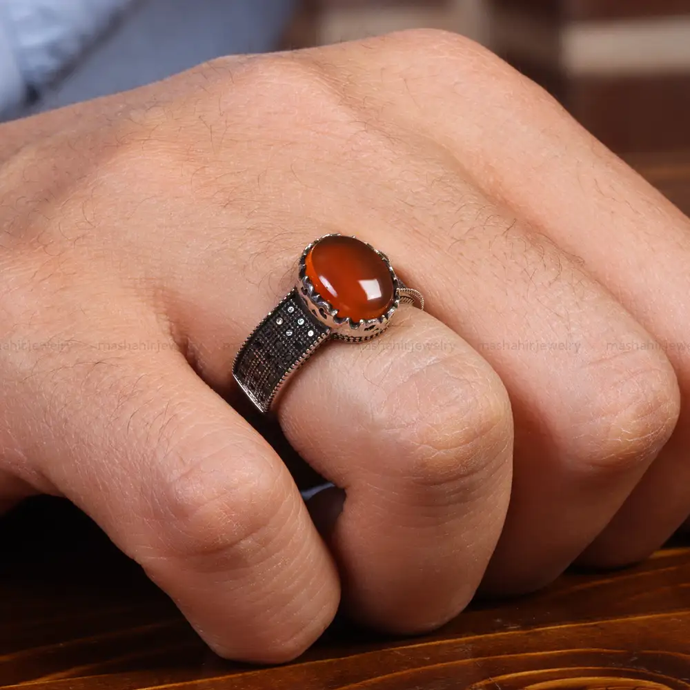 انگشتر عقیق یمن مردانه کد 19445