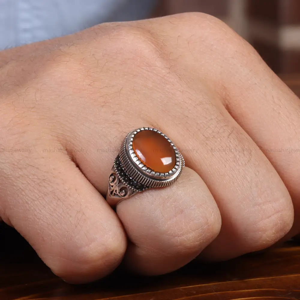 انگشتر عقیق یمن مردانه کد 19455