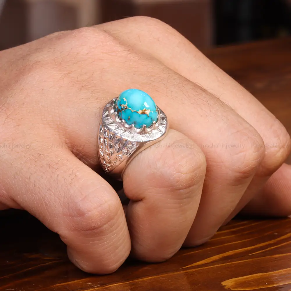 انگشتر فیروزه شجری مردانه کد 19458