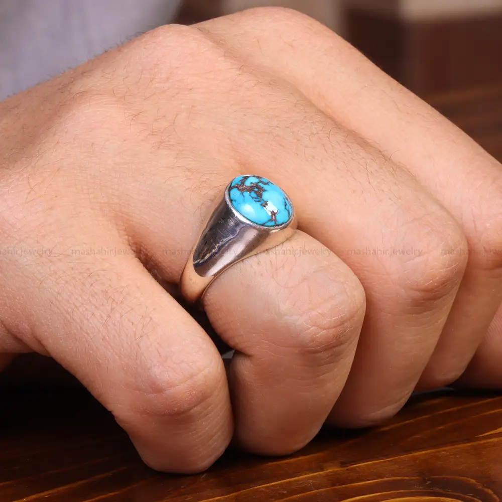 انگشتر فیروزه شجری مردانه کد 19463