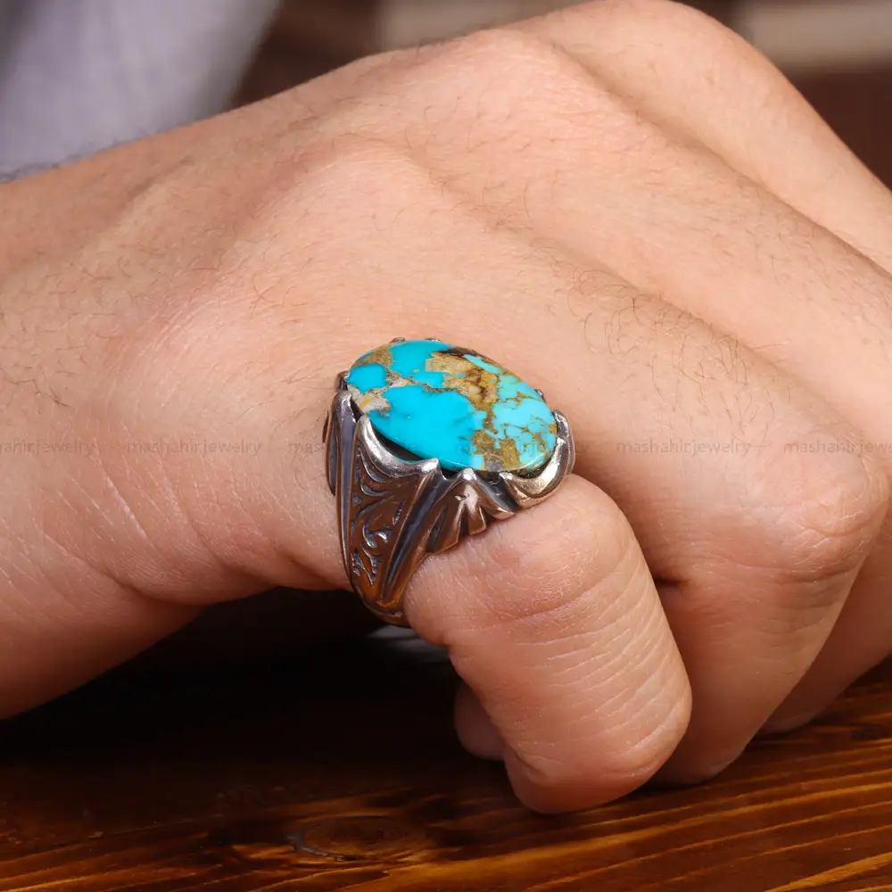 انگشتر فیروزه شجری مردانه کد 19467