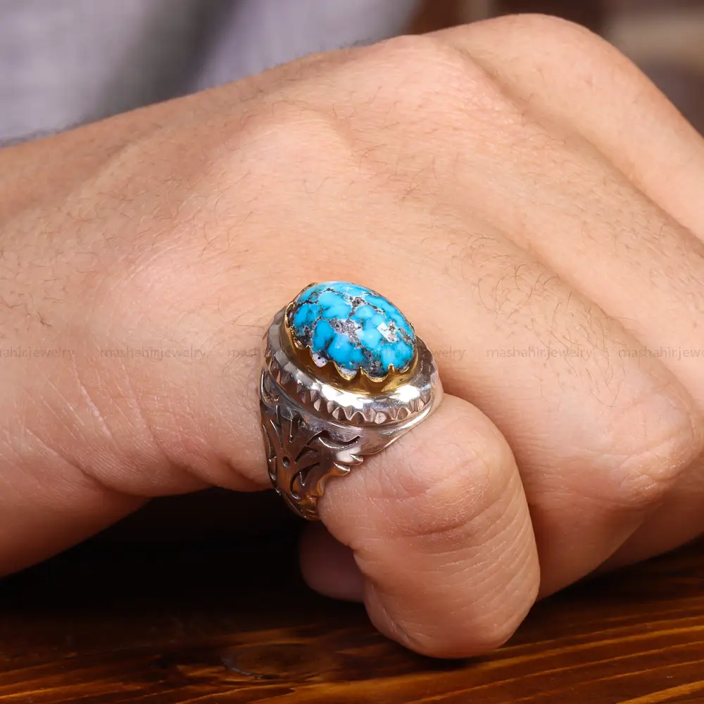 انگشتر فیروزه شجری مردانه کد 19469