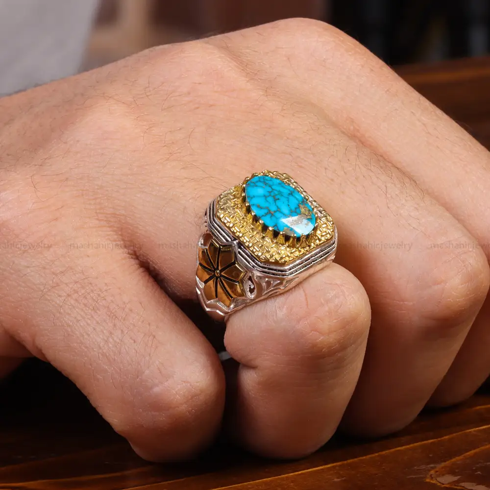 انگشتر فیروزه شجری مردانه کد 19486