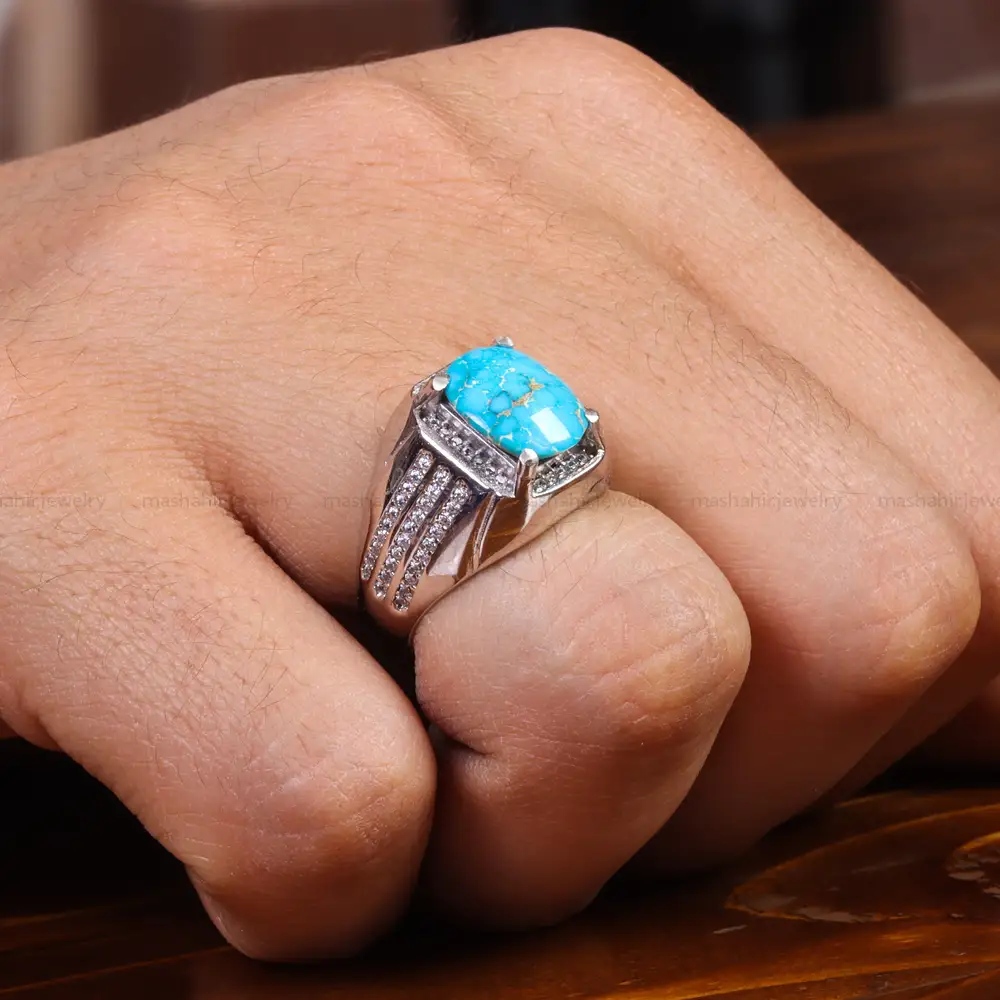 انگشتر فیروزه شجری مردانه کد 19504