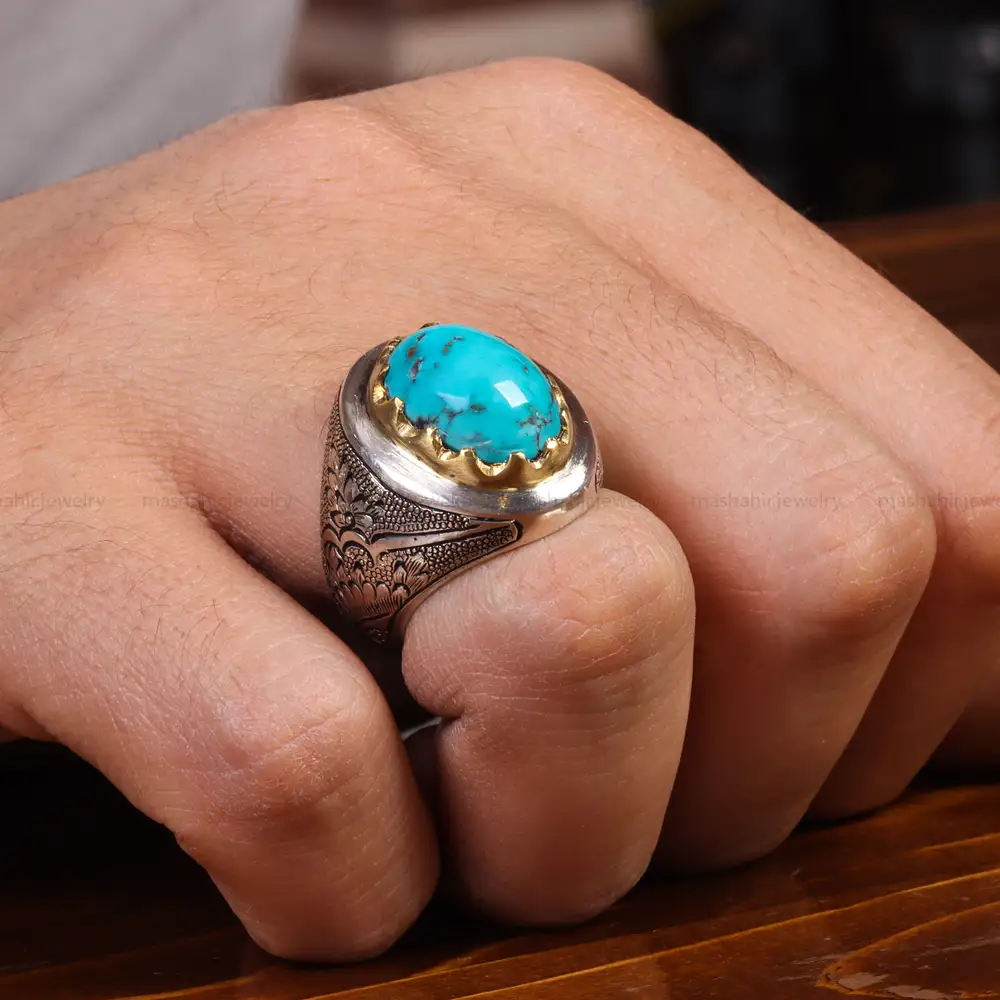 انگشتر فیروزه شجری مردانه کد 19534