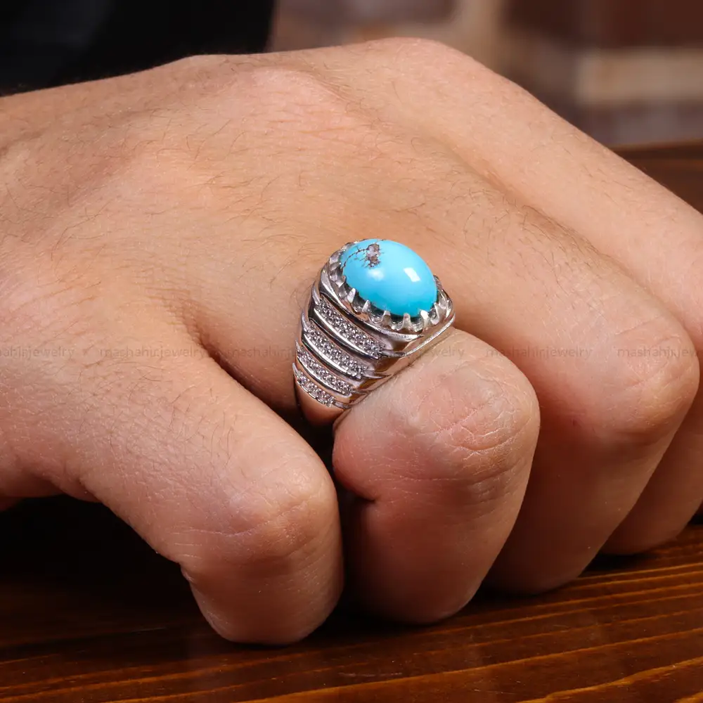 انگشتر فیروزه شجری مردانه کد 19585